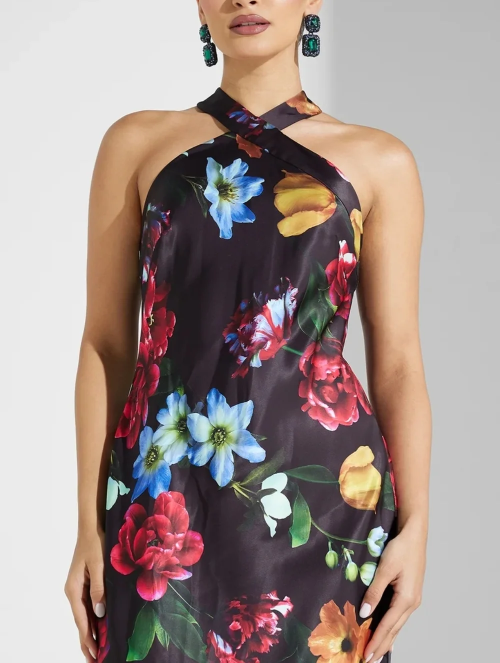 NWT Adrianna Papell Black Floral Mermaid Gown with Halter Neckline 2 - Picture 3 of 14